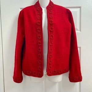 Vintage Chadwick’s Christmas Red Boiled Wool Embellished Cardigan Size M